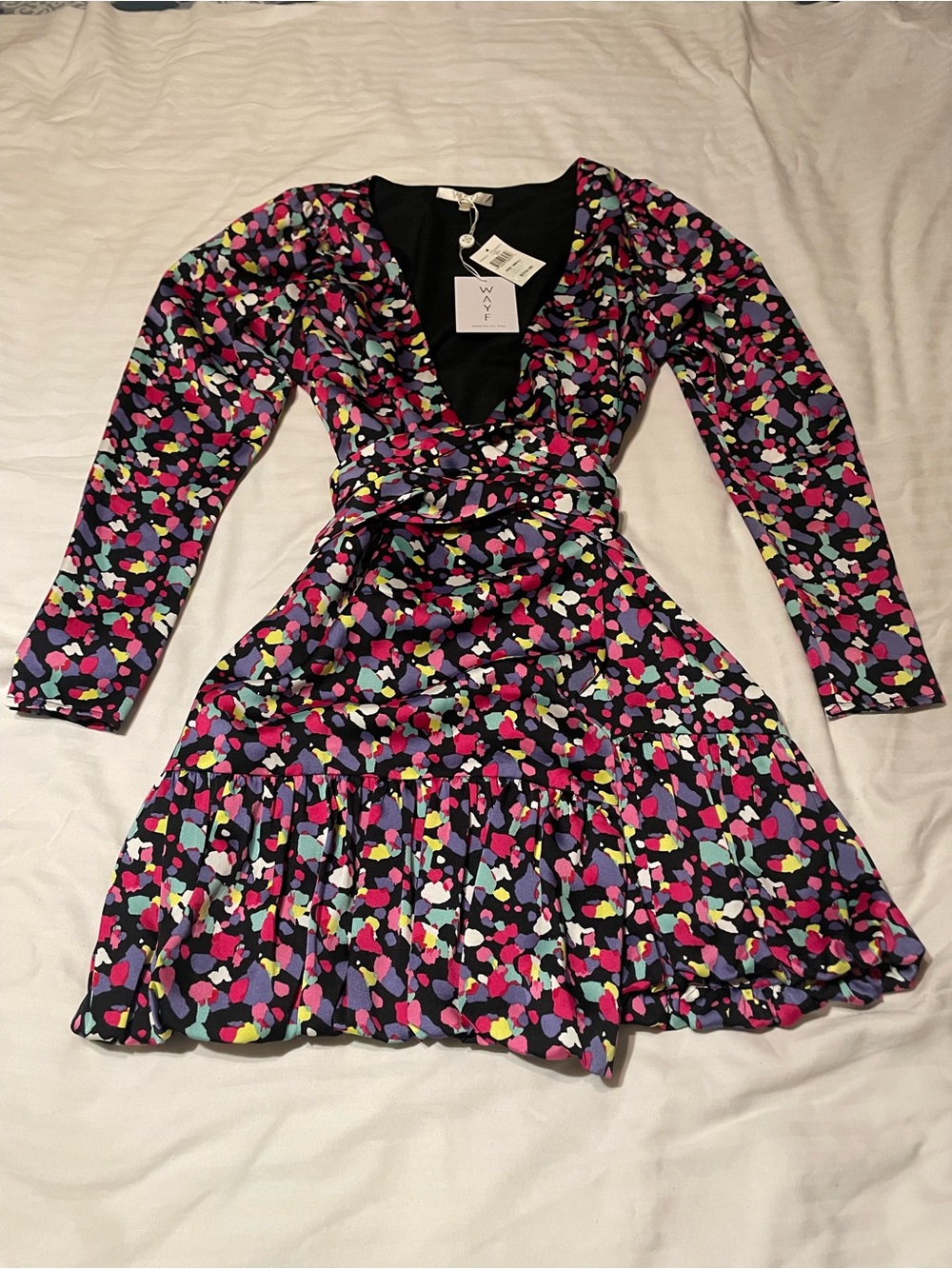 WAYF Multicolor Long Sleeve Wrap Dress Sz S NWT